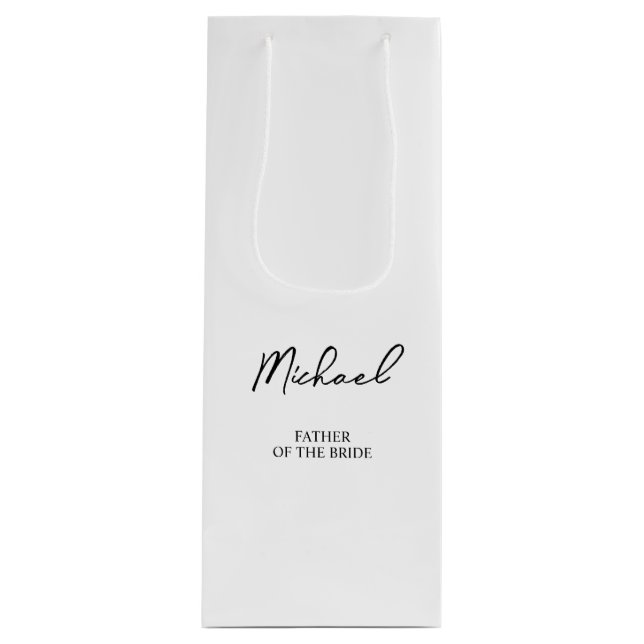 Black & White Personalized Name Wedding Party Wine Gift Bag (Front)