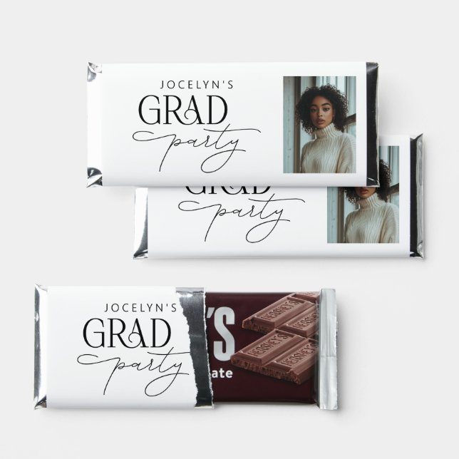 Black White Personalized Photo Graduation Hershey Bar Favors (Front)