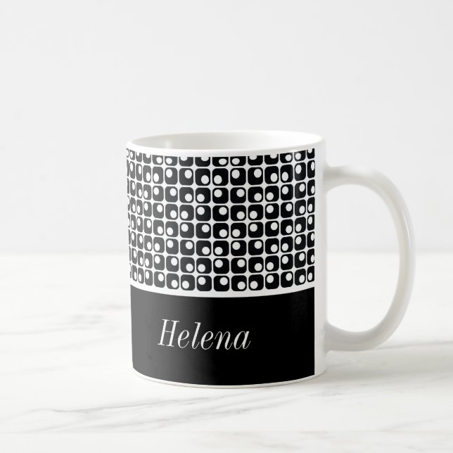 Black & White Personalized, Retro Squares Pattern Coffee Mug (Right)