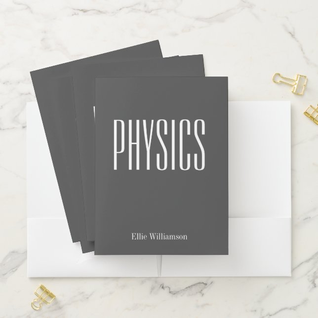 Black White Personalized School Subject Physics Pocket Folder (In Situ)