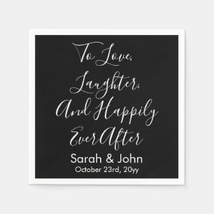 Black White Personalized Script Wedding Reception Napkins