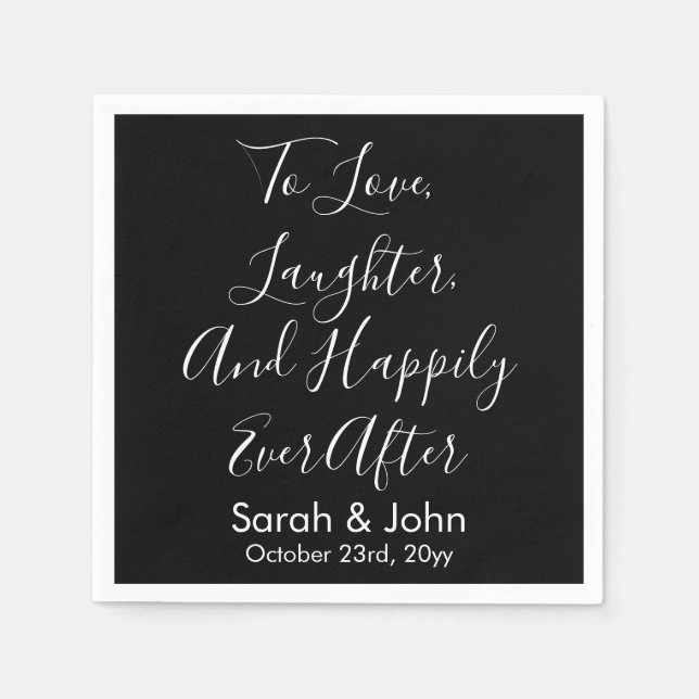 Black White Personalized Script Wedding Reception  Napkins (Front)