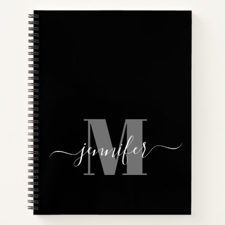 Black White Personalized Sketchbook Monogram Name Notebook
