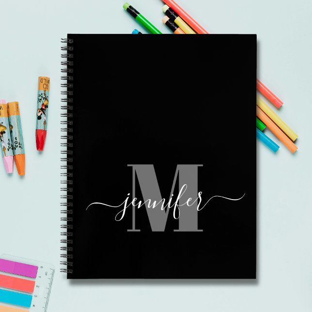 Black White Personalized Sketchbook Monogram Name Notebook (Creator Uploaded)