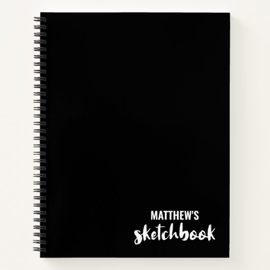 Black White Personalized Sketchbook Your Name Note Notebook