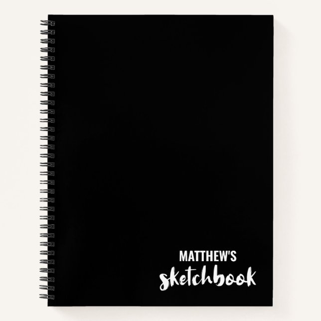 Black White Personalized Sketchbook Your Name Note Notebook (Front)