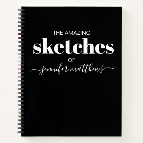 Black White Personalized Sketchbook Your Name Notebook