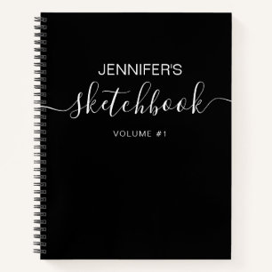 Black White Personalized Sketchbook Your Name Notebook