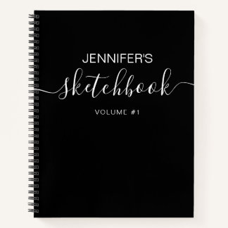 Black White Personalized Sketchbook Your Name Notebook