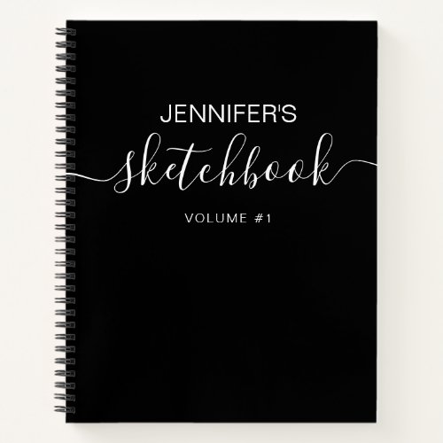 Black White Personalized Sketchbook Your Name Notebook