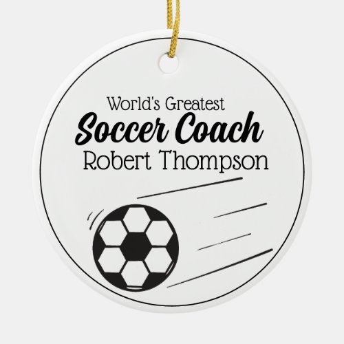 Black White Personalized Soccer Coach  Ornament