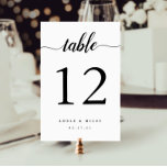 Black & White Personalized Table Number Card<br><div class="desc">Simple and chic table number cards in classic black and white make an elegant statement at your wedding reception. Personalize with each table number,   your names,  and wedding date in classic black lettering with calligraphy script accents. Design repeats on reverse side. Coordinates with our Ampersand Monogram wedding invitation suite.</div>