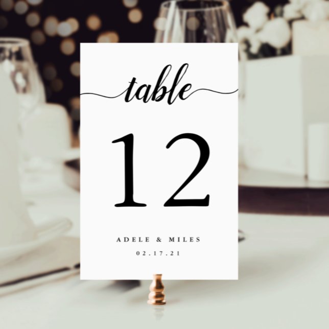 Black & White Personalized Table Number Card (Creator Uploaded)