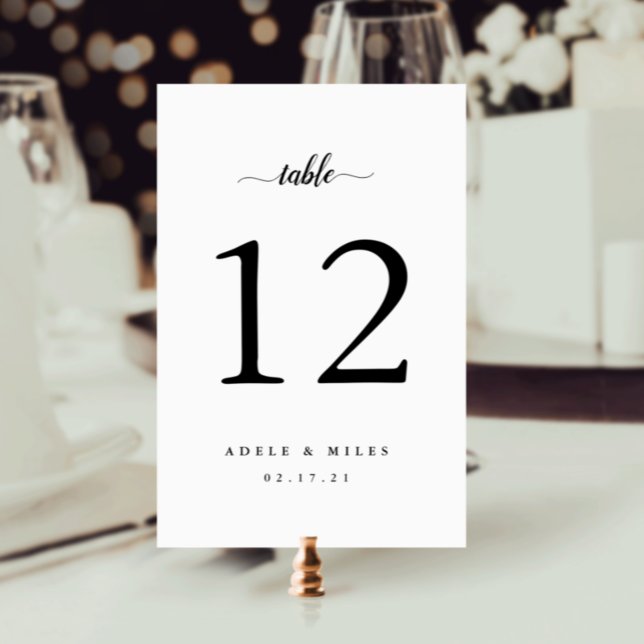 Black & White Personalized Table Number Card (Creator Uploaded)