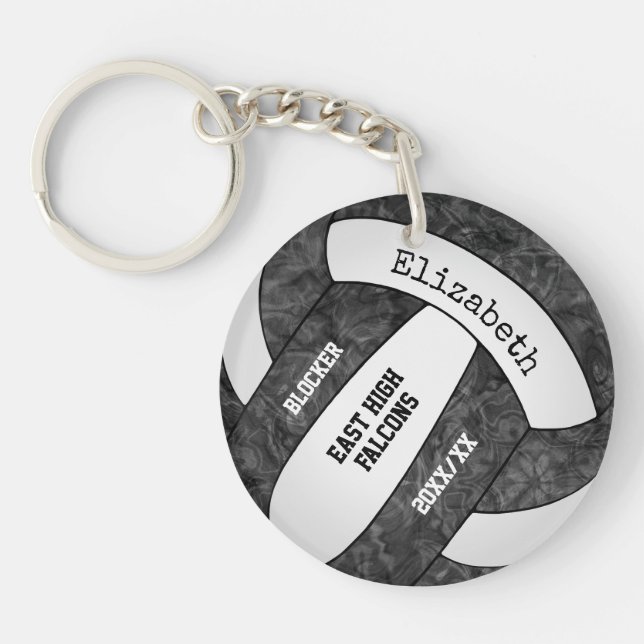 black white personalized team spirit volleyball keychain (Front)