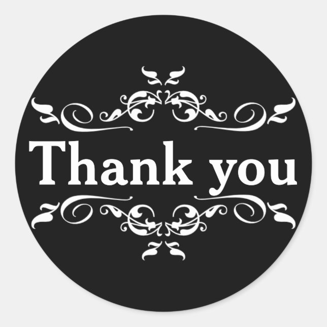 Black & White Personalized Thank You Classic Round Sticker (Front)