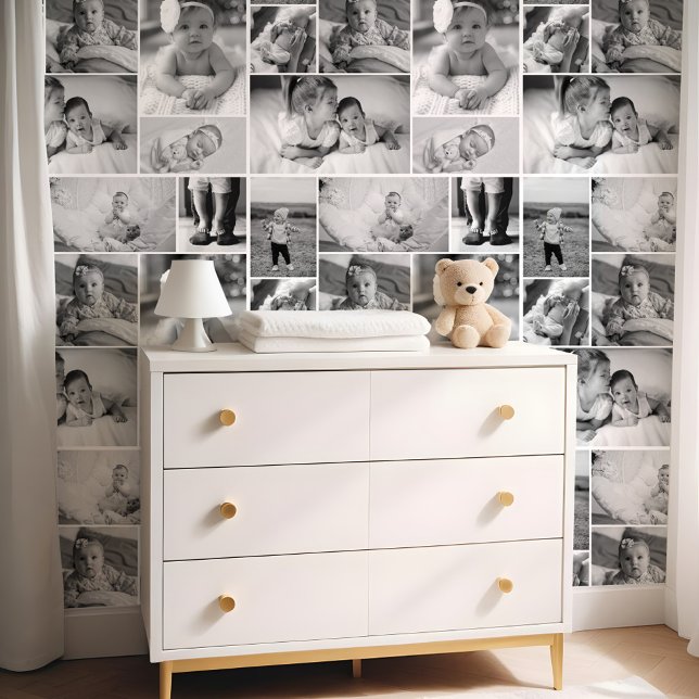 Black & White Personalized Wall Baby Photo Collage (Black & White Personalized Wall Baby Photo Collage Wallpaper)