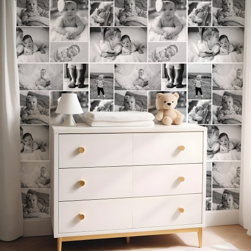 Black  White Personalized Wall Baby Photo Collage Wallpaper