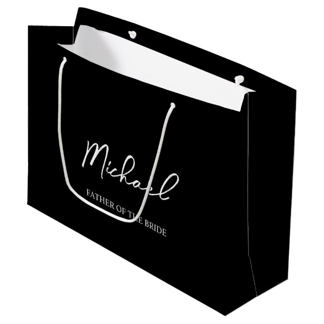 Black & White Personalized Wedding Party Name Gift Large Gift Bag (Front Angled)