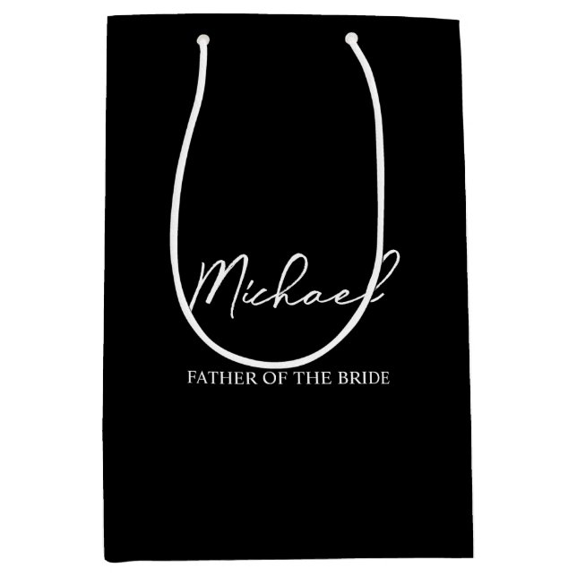 Black & White Personalized Wedding Party Name Gift Medium Gift Bag (Front)