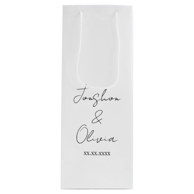 Black & White Personalized Wedding Party Wine Bag (Front)