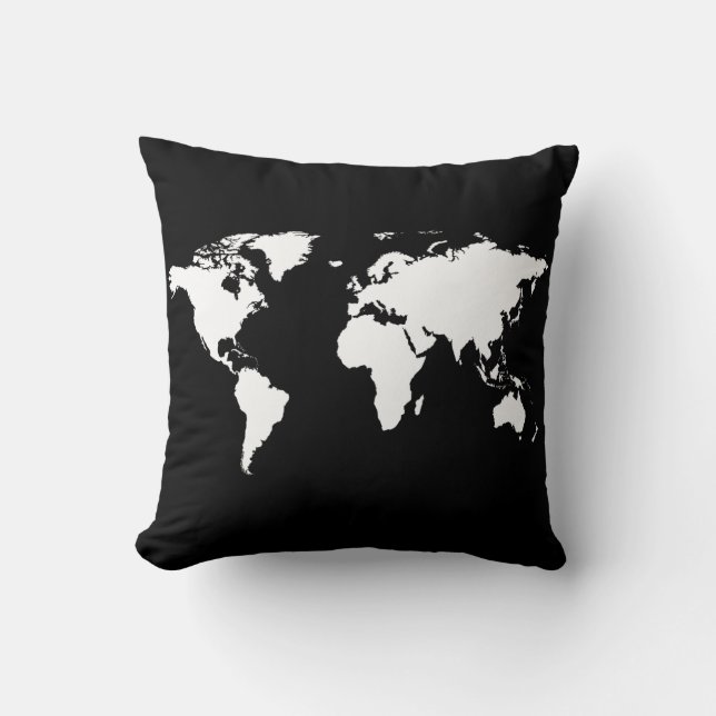 black/white personalized world-map throw pillow (Front)