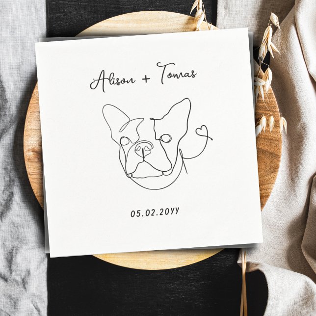 Black White Pet Bulldog Doodle Engagement Wedding Napkins (Creator Uploaded)