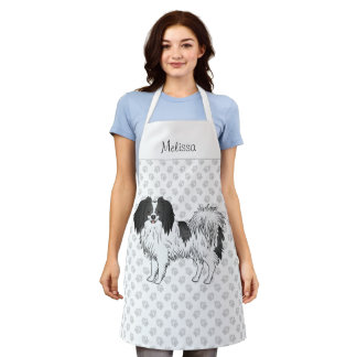 Black White Phalène Dog With Paws Cute Dog Lovers Apron