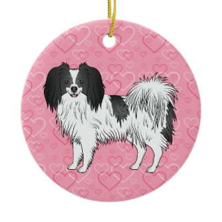 Black White Phalène On Pink Hearts Pet Memorial Ceramic Ornament