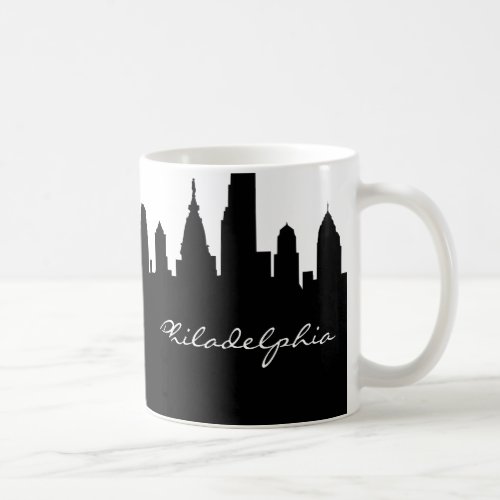 Black  White Philadelphia City Skyline Coffee Mug