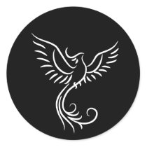 Black White Phoenix Mystical Bird Rise  Classic Round Sticker