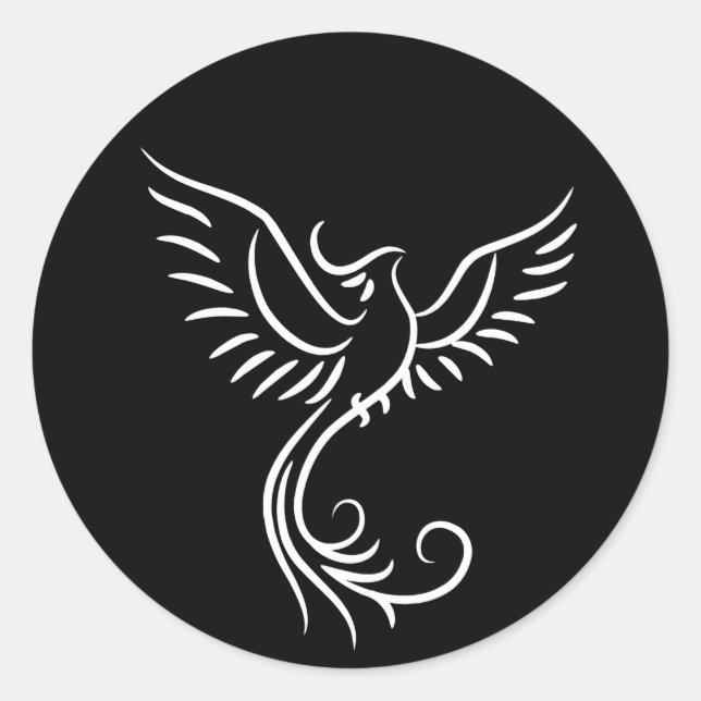 Black White Phoenix Mystical Bird Rise  Classic Round Sticker (Front)