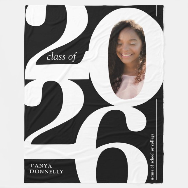 Black White Photo 2026 Graduation Fleece Blanket (Front)