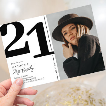 Black White Photo 21st Birthday Party Invitation by special_stationery at Zazzle