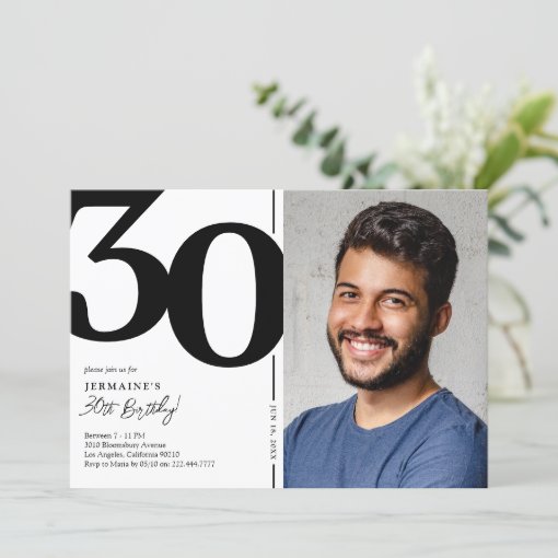 Black White Photo 30th Birthday Party Invitation Zazzle 