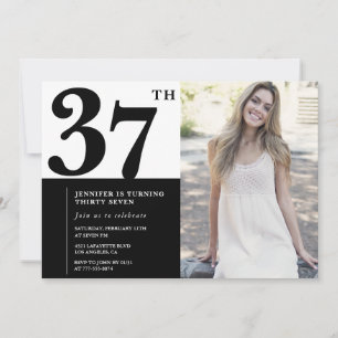 Black White Photo 37th Birthday Invitations