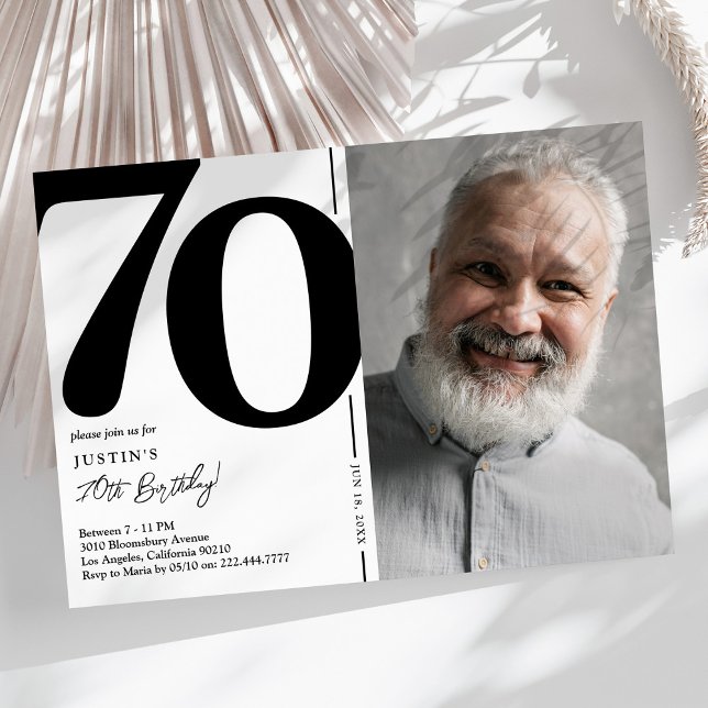Black White Photo 70th Birthday Party Invitation (Creator Uploaded)