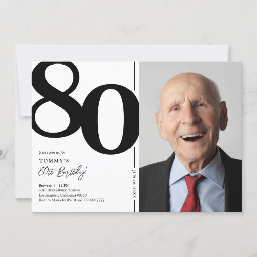 Black White Photo 80th Birthday Party Invitation Zazzle