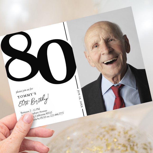 Black White Photo 80th Birthday Party Invitation (Creator Uploaded)