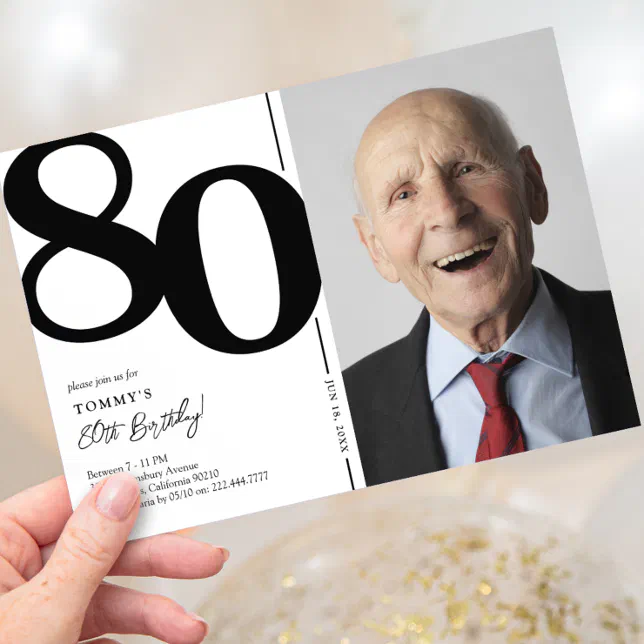 Black White Photo 80th Birthday Party Invitation Zazzle