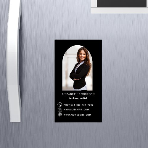 Black white photo arch contact info business card magnet