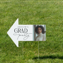 Black White Photo Arrow Graduation Party Sign