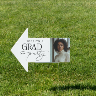 Black White Photo Arrow Graduation Party Sign