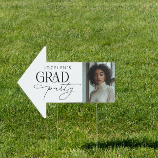Black White Photo Arrow Graduation Party Sign