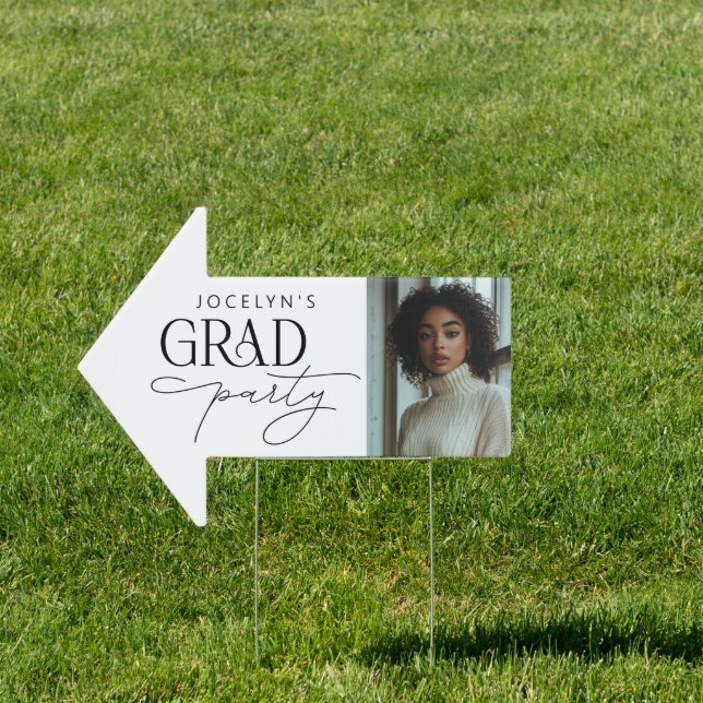 Black White Photo Arrow Graduation Party Sign (Insitu)