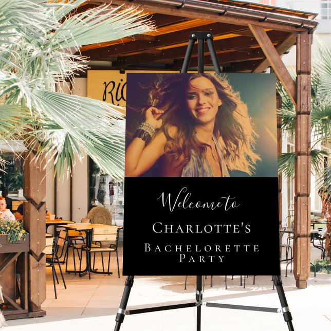 Black white photo bachelorette party welcome foam board (Creator Uploaded)
