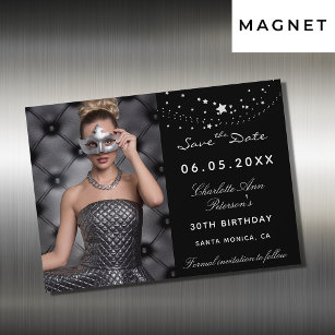 Black white photo birthday save the date magnet