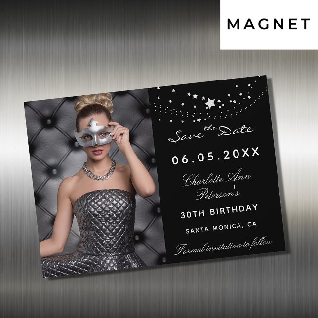 Black white photo birthday save the date magnet (Creator Uploaded)