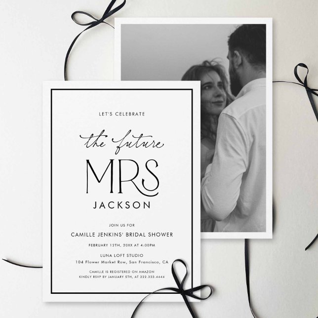 Black & White Photo Bridal Shower Invitation (Minimalist Elegant Future Mrs Bridal shower Photo invitation)