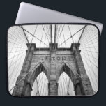 Black & White Photo Brooklyn Bridge Laptop Sleeve<br><div class="desc">Black and white photo of famous Brooklyn bridge close-up architectural detail. Custom monogram.</div>